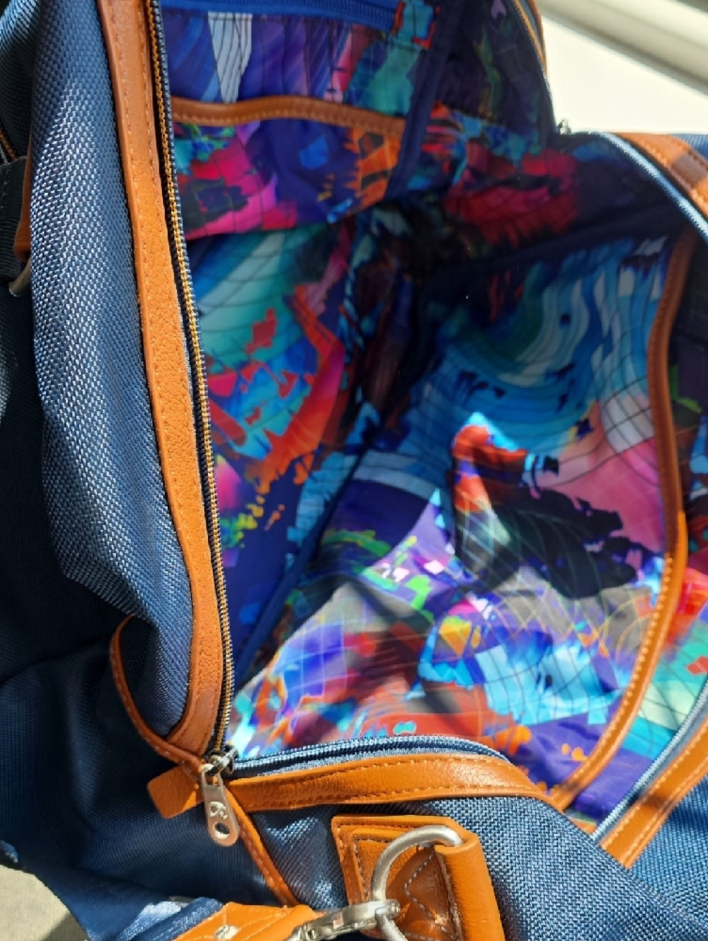 Robert Graham Navy and Brown Duffel Bag with Front Pockets - Picture 3 of 5